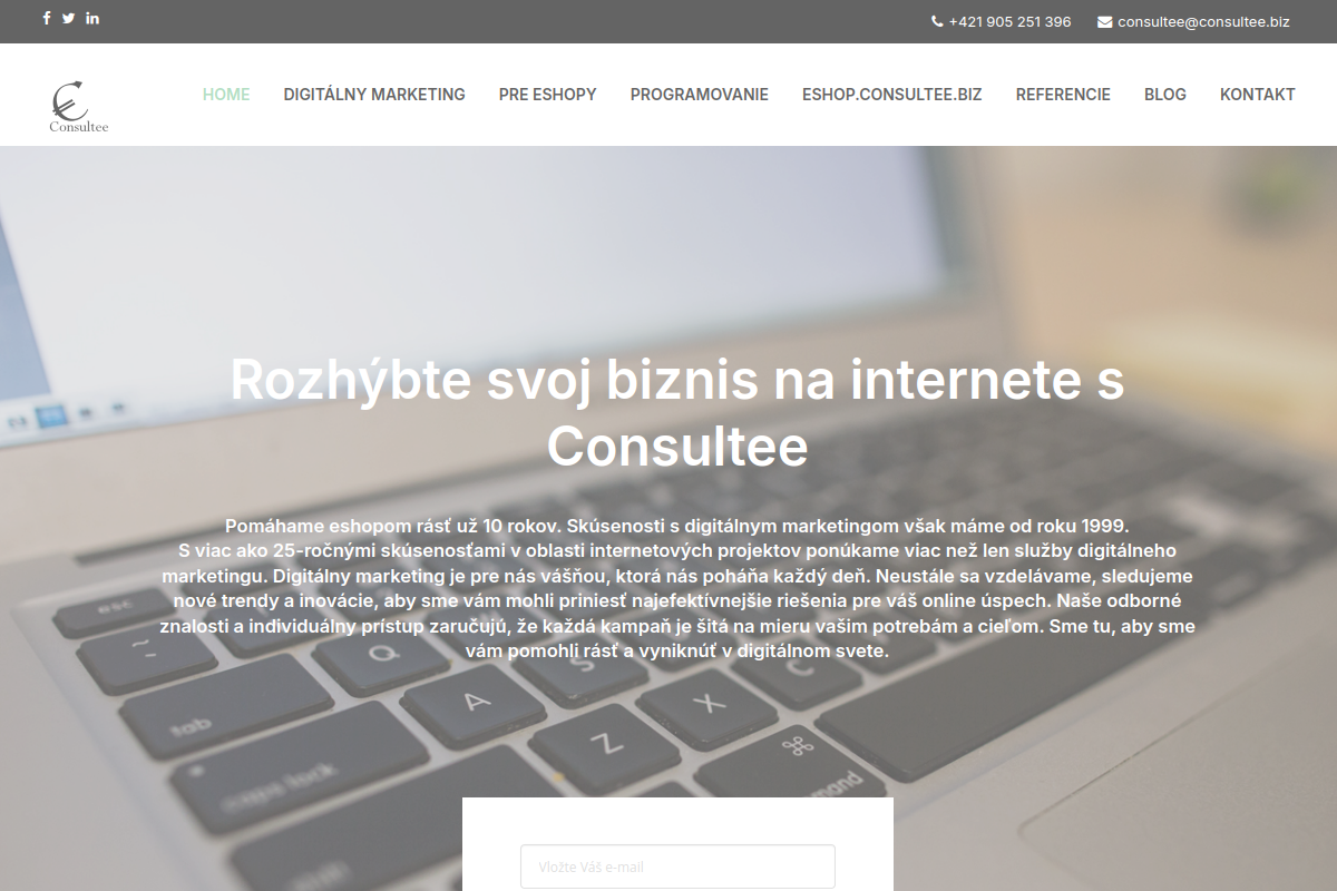 Náhľad webu Consultee – digitálna agentúra pre SEO, Google Ads, e-mail marketing a AI riešenia