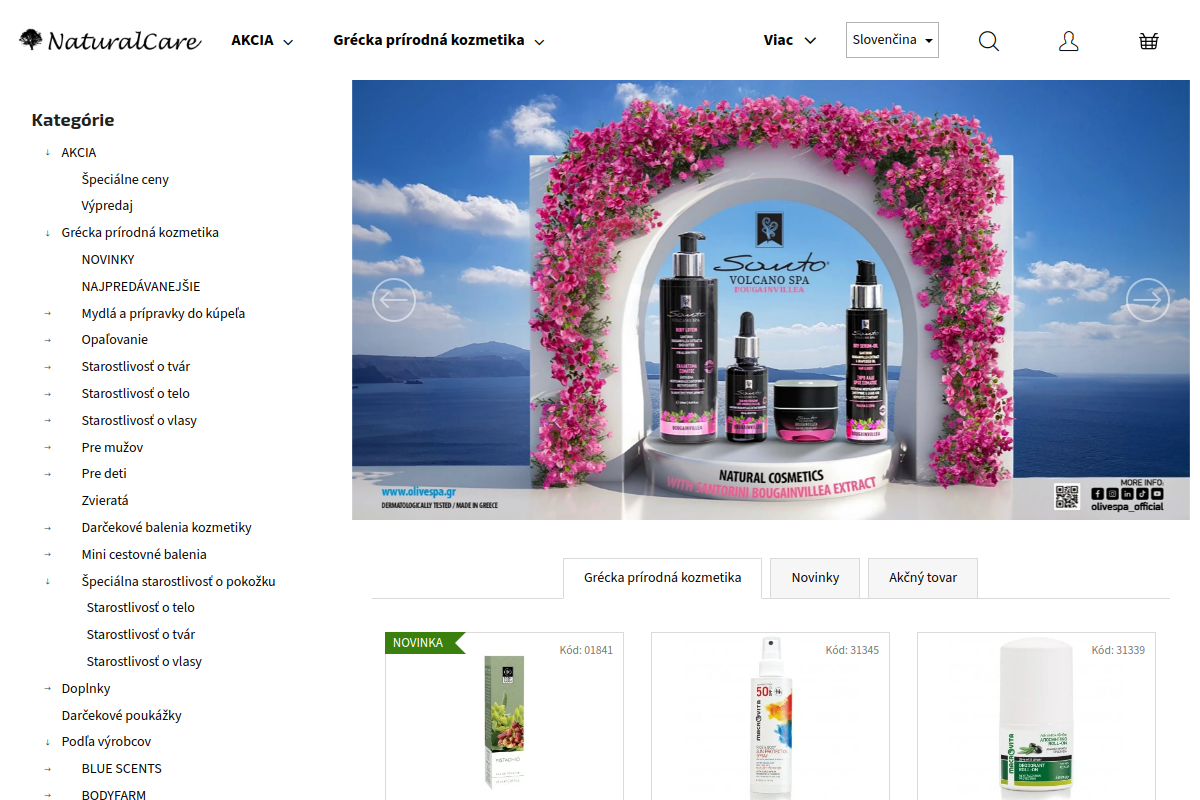 Náhľad webu NaturalCare.sk – grécka prírodná kozmetika pre celú rodinu