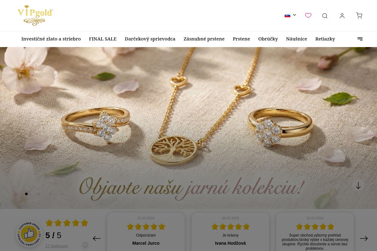 Náhľad webu VIPgold – zásnubné prstene, svadobné obrúčky a zlaté šperky