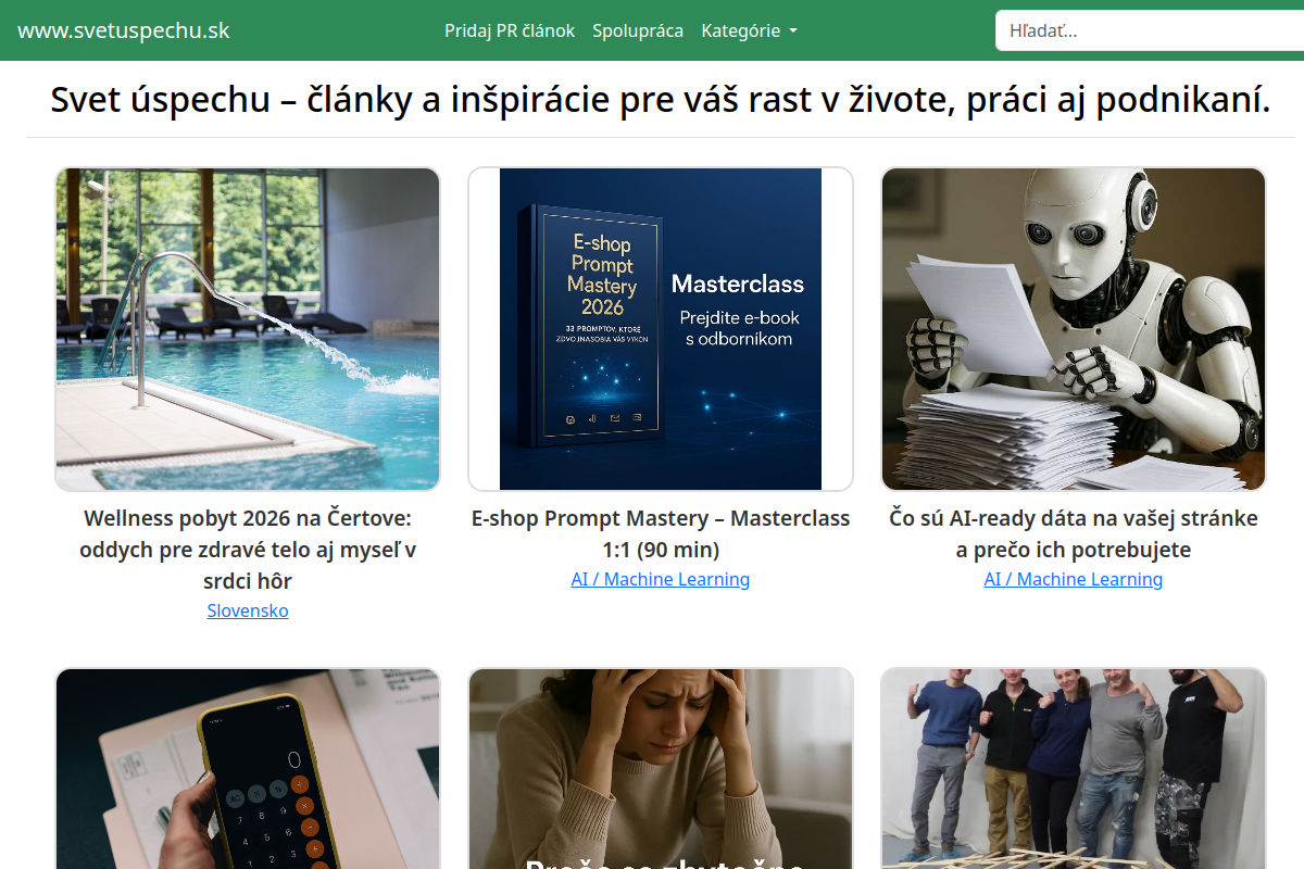 Náhľad webu Svet úspechu – články, inšpirácie a témy pre osobný rast