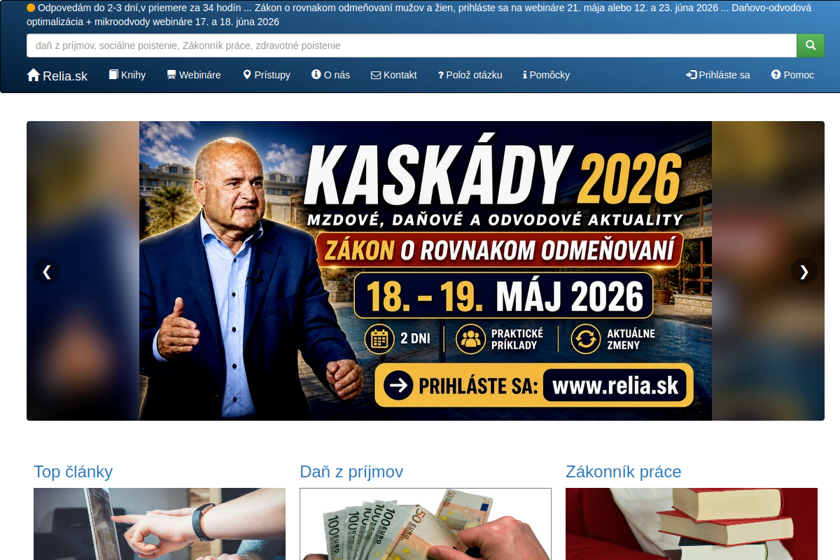 Náhľad webu RELIA.sk – daňové, odvodové a mzdové tipy Jozefa Mihála