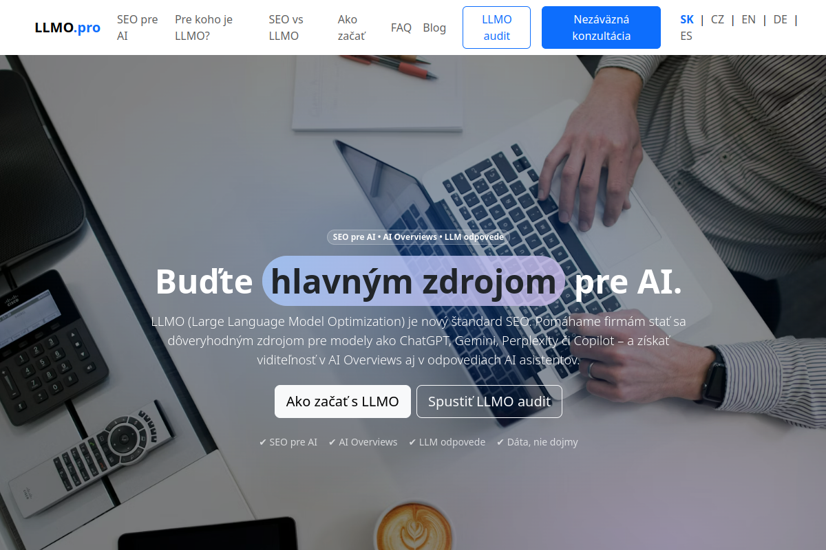 Náhľad webu LLMO.sk – Large Language Model Optimization, AI-ready SEO a budúcnosť vyhľadávania