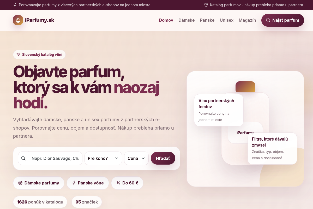 Náhľad webu iParfumy.sk – parfumy, vône a kozmetika z ponúk overených partnerov