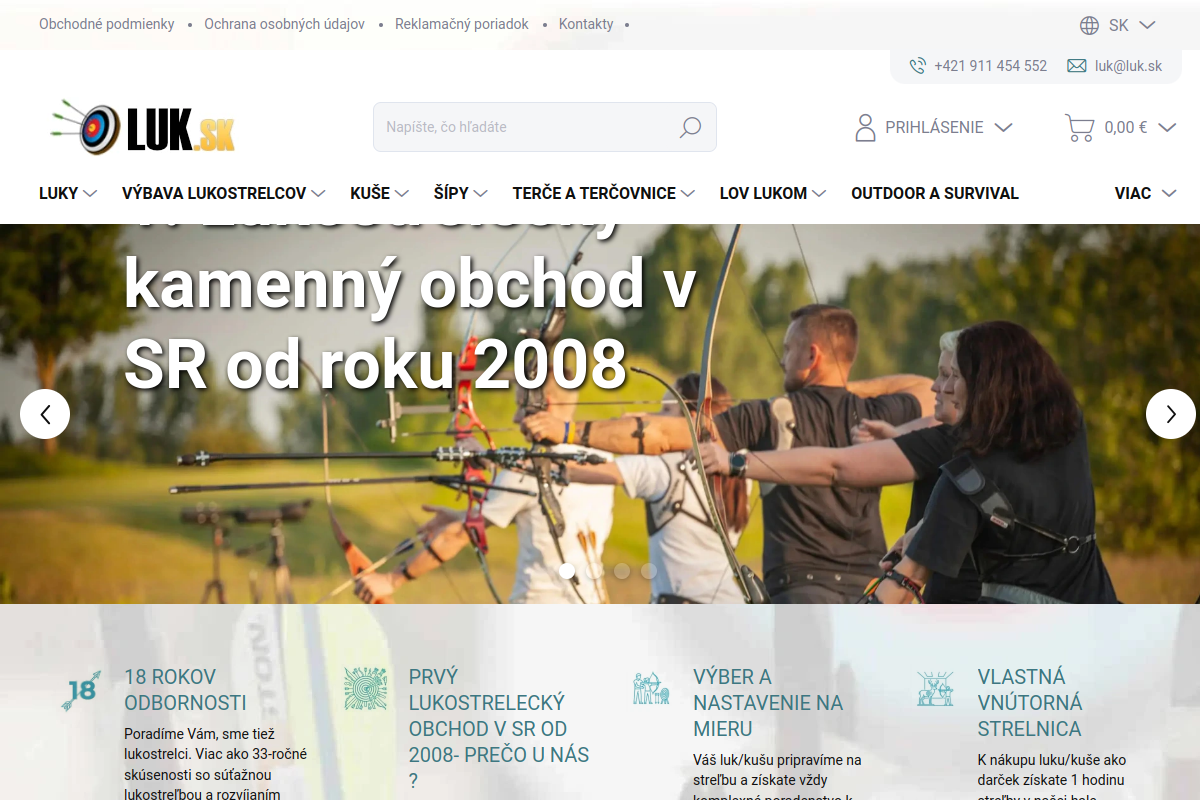 Náhľad webu LUK.sk – luky, kuše a lukostrelecké potreby od odborníkov