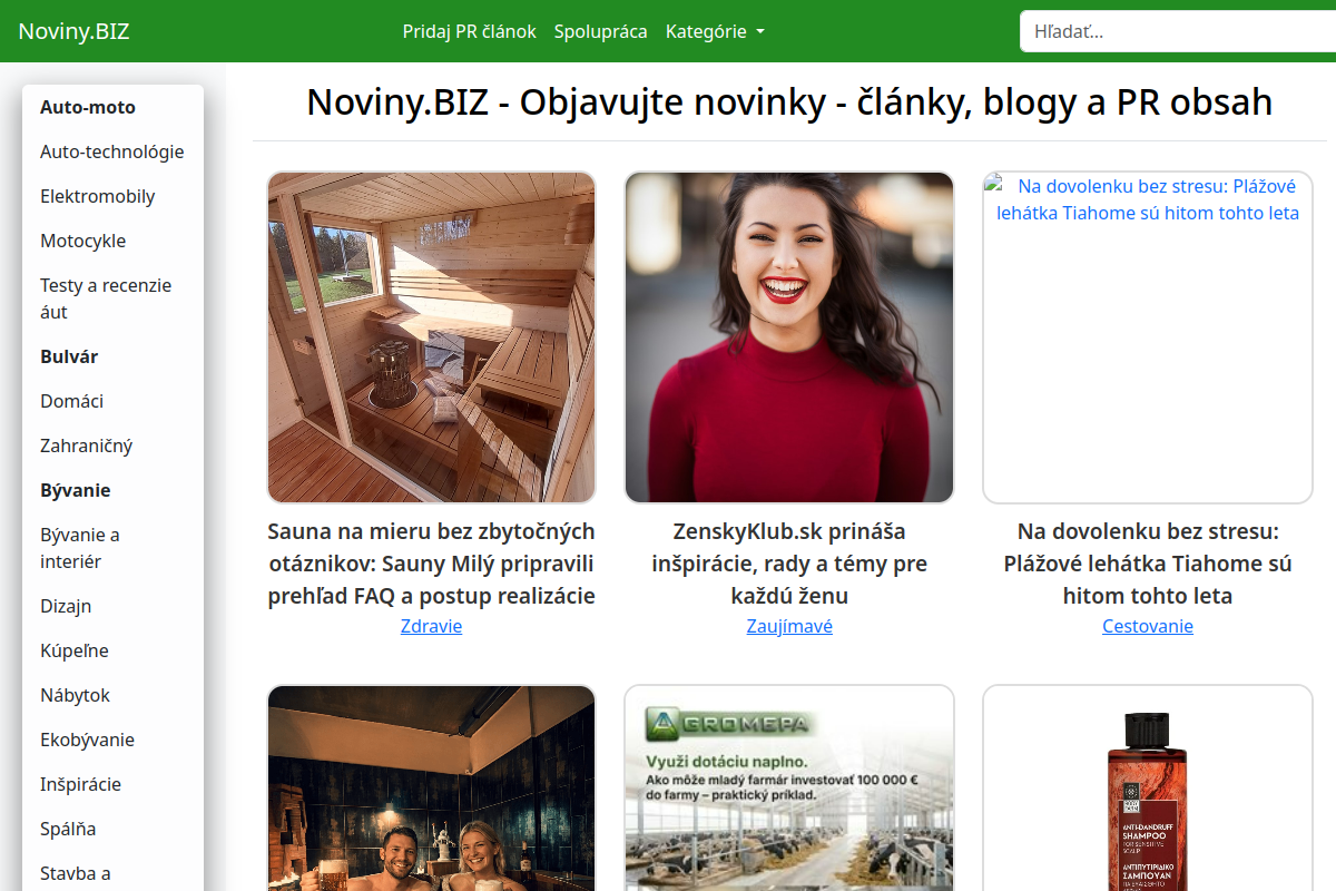 Náhľad webu Noviny.biz – aktuálne správy, články, PR obsah a zaujímavosti