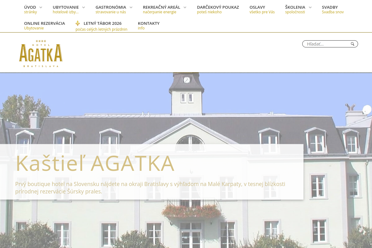 Náhľad webu Hotel Agátka – ubytovanie v kaštieli pri Bratislave