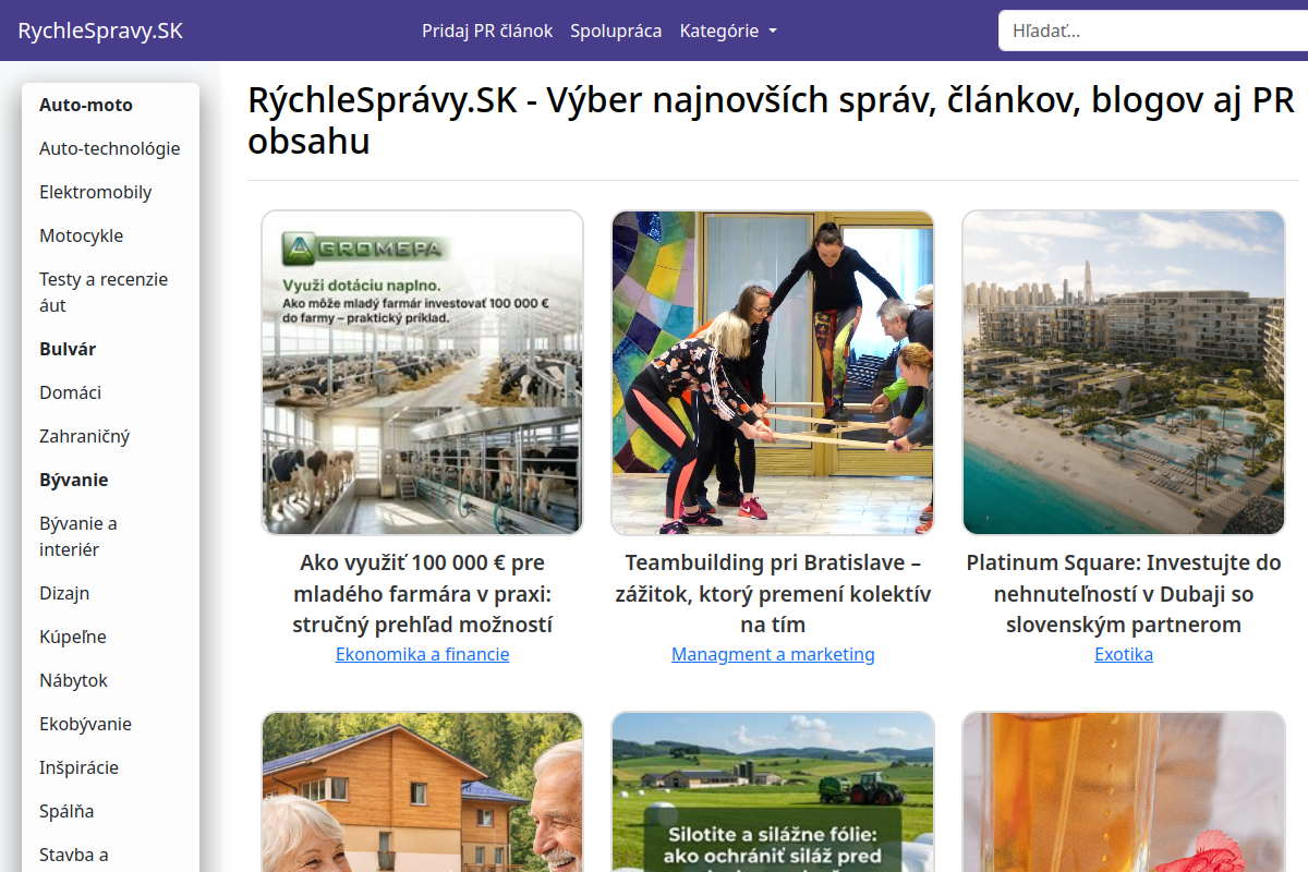 Náhľad webu RýchleSprávy.sk – správy, články, blogy a PR obsah