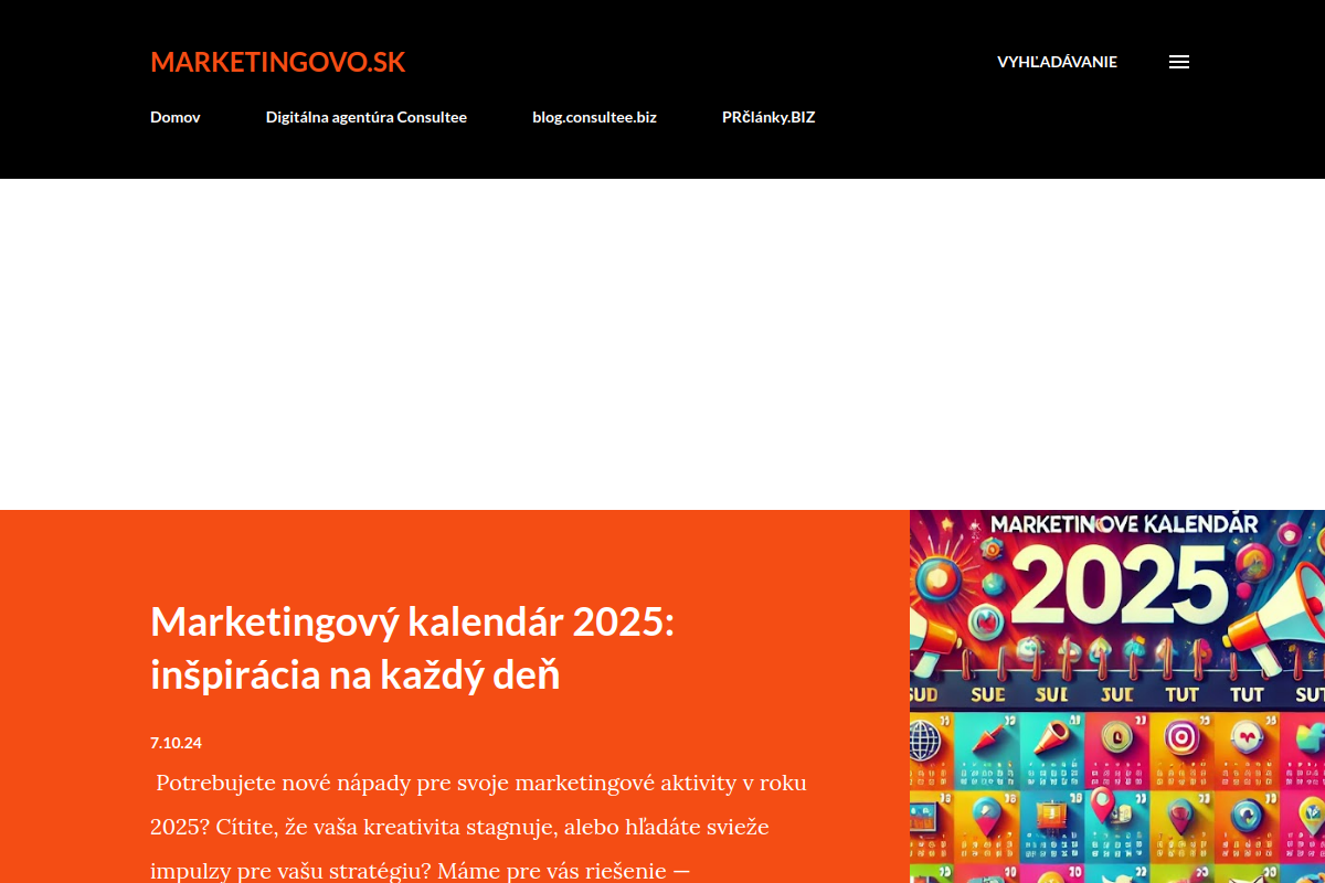 Náhľad webu Marketingovo.sk – online magazín o marketingu, SEO a e-commerce