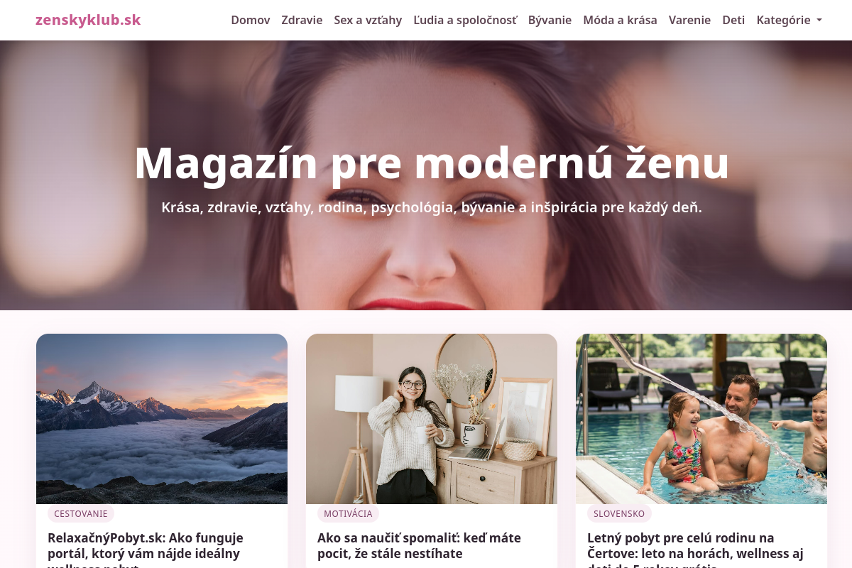 Náhľad webu Ženský klub – magazín pre modernú ženu